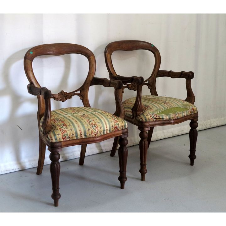 PAIR OF VICTORIAN STYLE UPHOLSTERED CARVERS