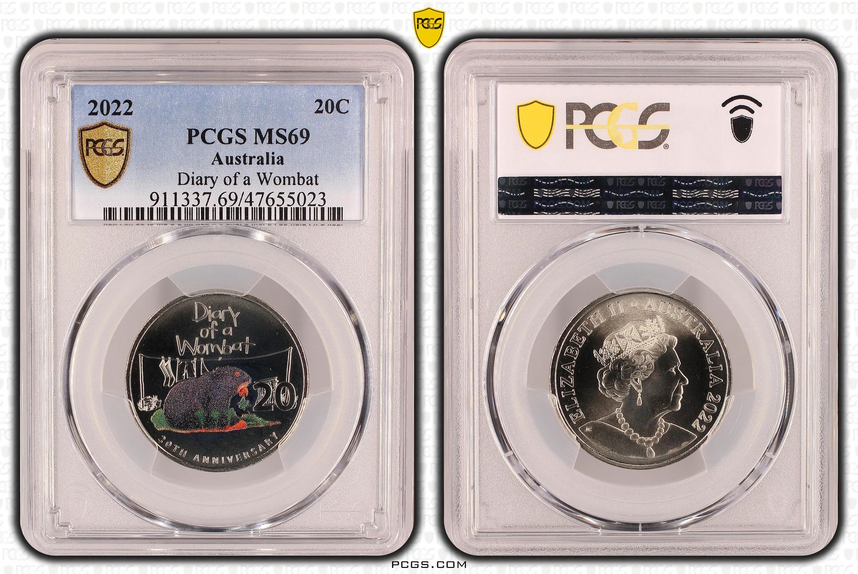 Elizabeth II, Diary of a Wombat, Twenty Cent, 2022, PCGS MS69