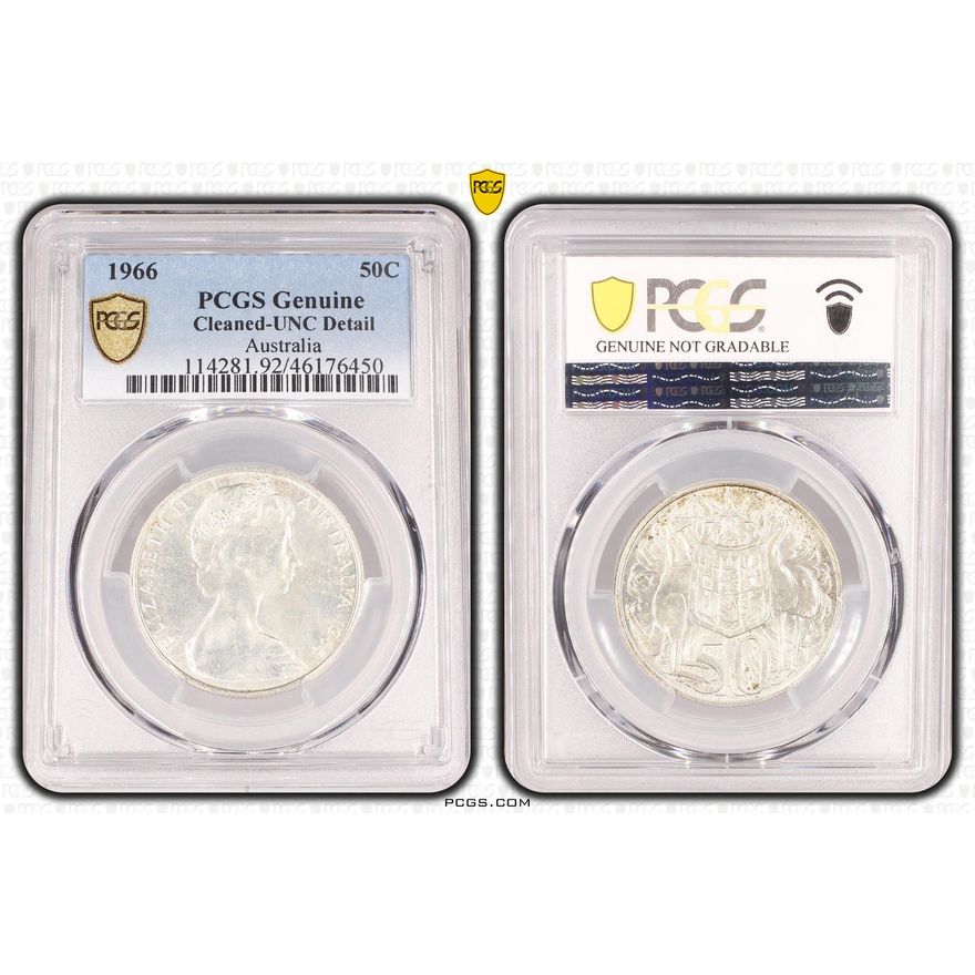 Fifty Cent, 1966, PCGS Genuine  - UNC Details (92 - Cleaned)