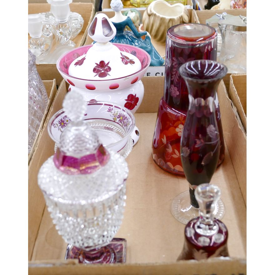 Box 6pc Cut Ruby Glass Etc.