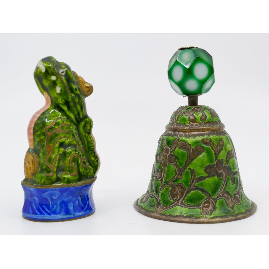 2pc Old Chinese Enameled Silver Bell & Dragon 3.5'' Approx.