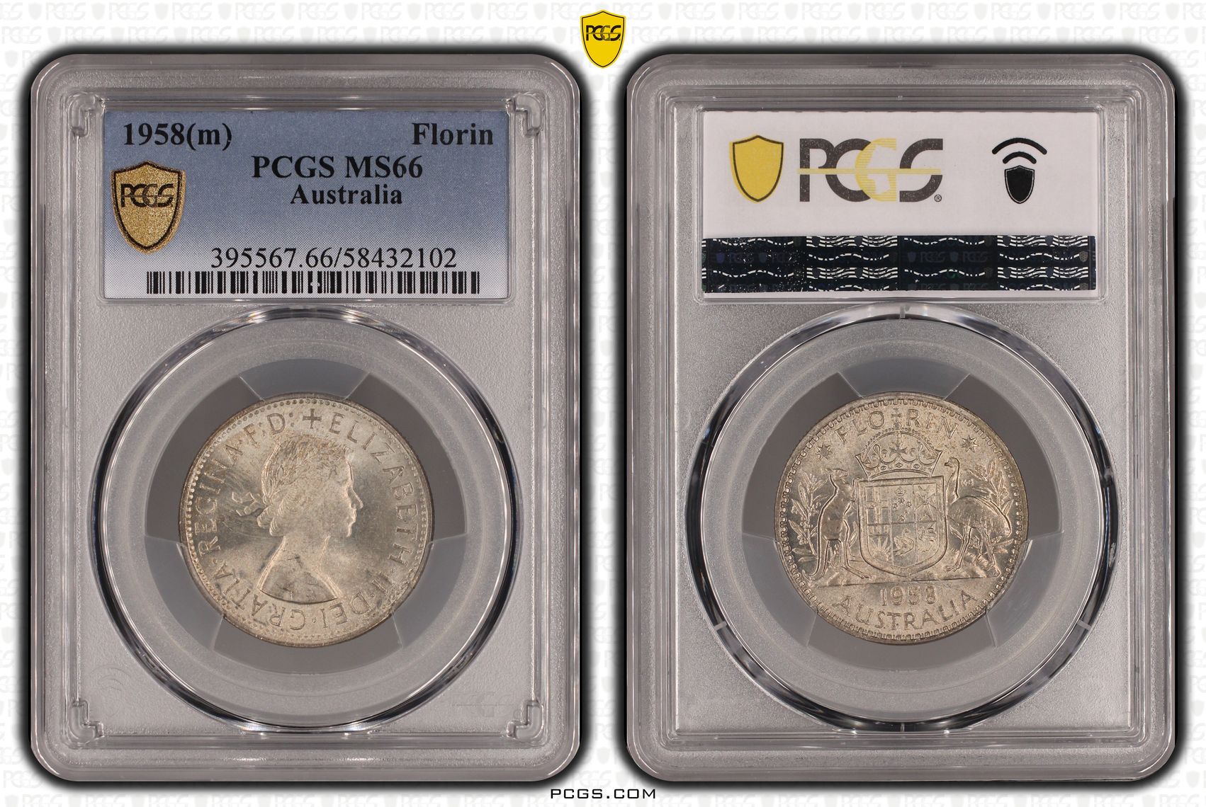 KM-60 Silver, 7/0, Florin, 1958(m), PCGS MS66