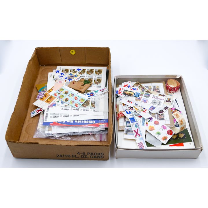 Box Assorted US Unused Postage Stamps - $298 Face Value Approx.