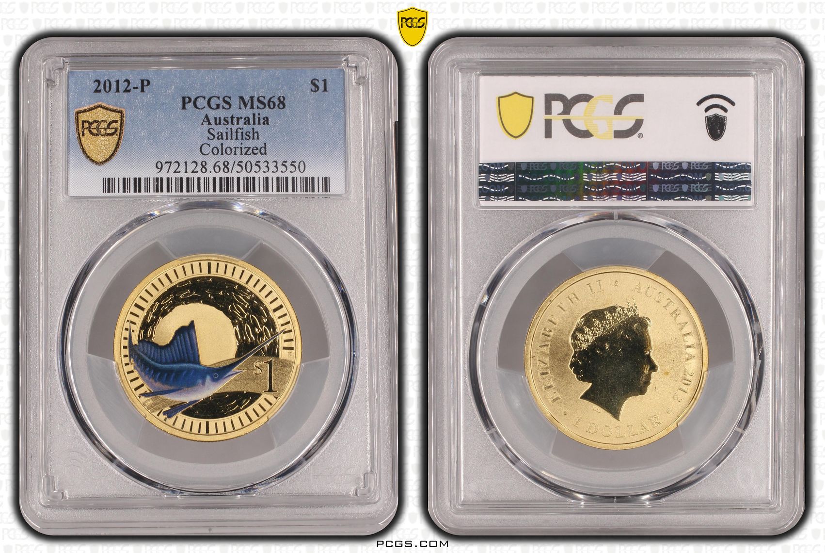 Sailfish Colorized, One Dollar, 2012-P, PCGS MS68
