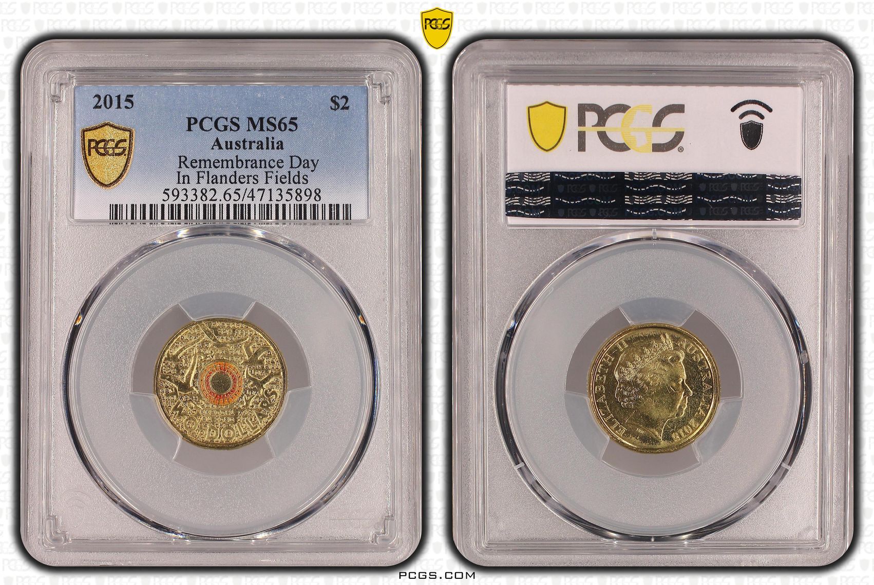 Elizabeth II, Remembrance Day Colorized - In Flanders Fields , Two Dollar, 2015, PCGS MS65