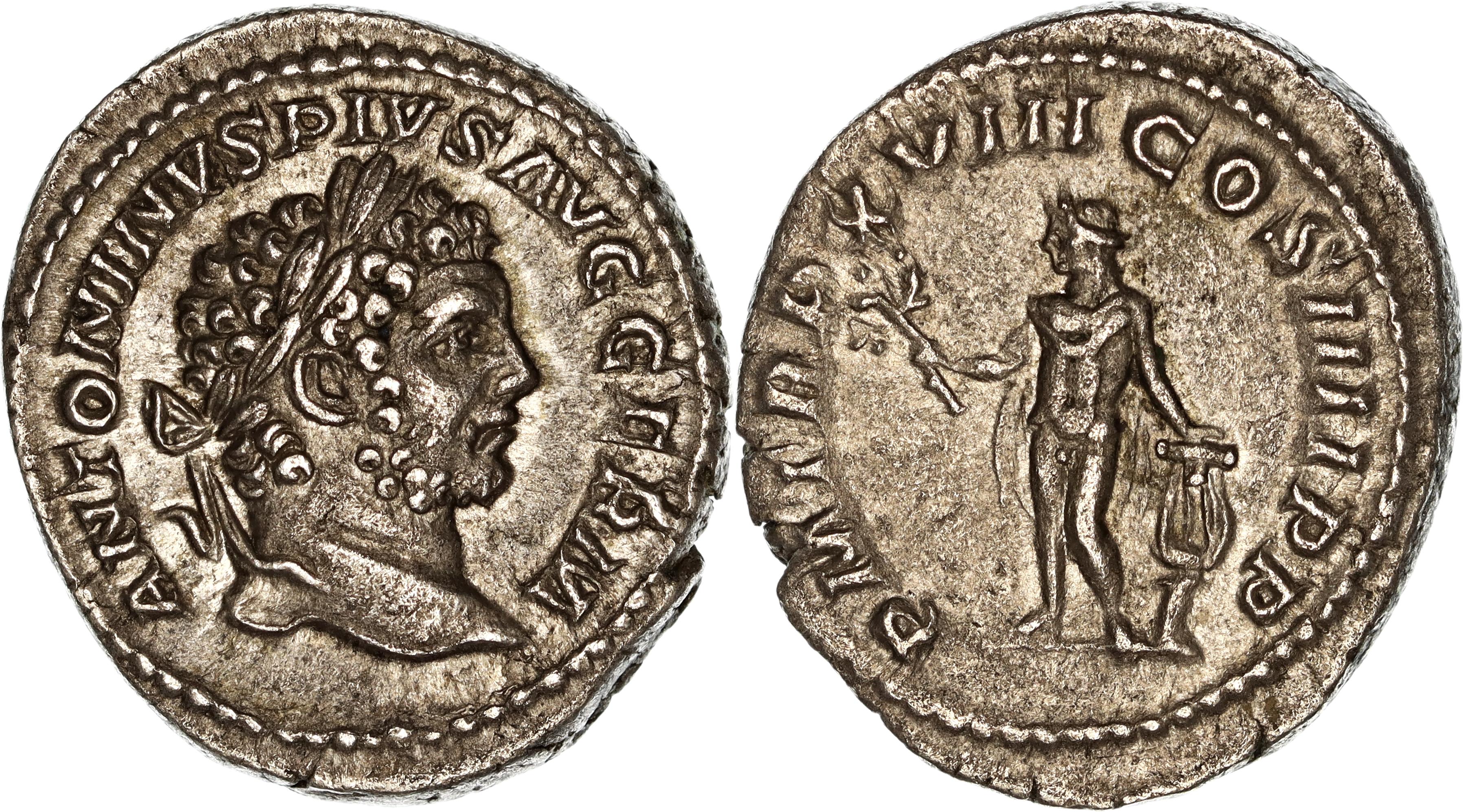 Roman Empire, Caracalla, Silver Denarius, 215 AD, VF-gVF
