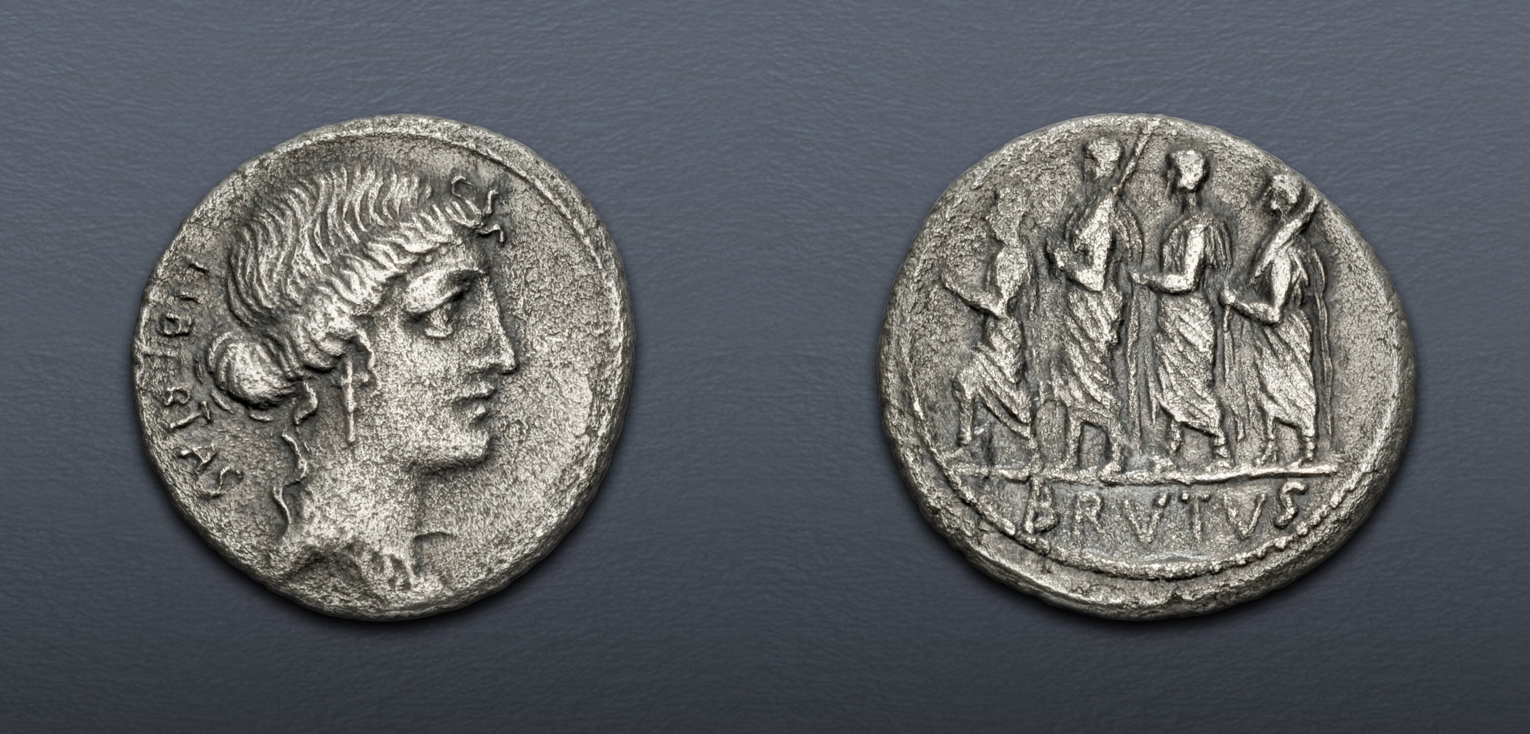 Q. Servilius Caepio (M. Junius) Brutus. 54 BC. AR Denarius (17.5mm, 3. ...