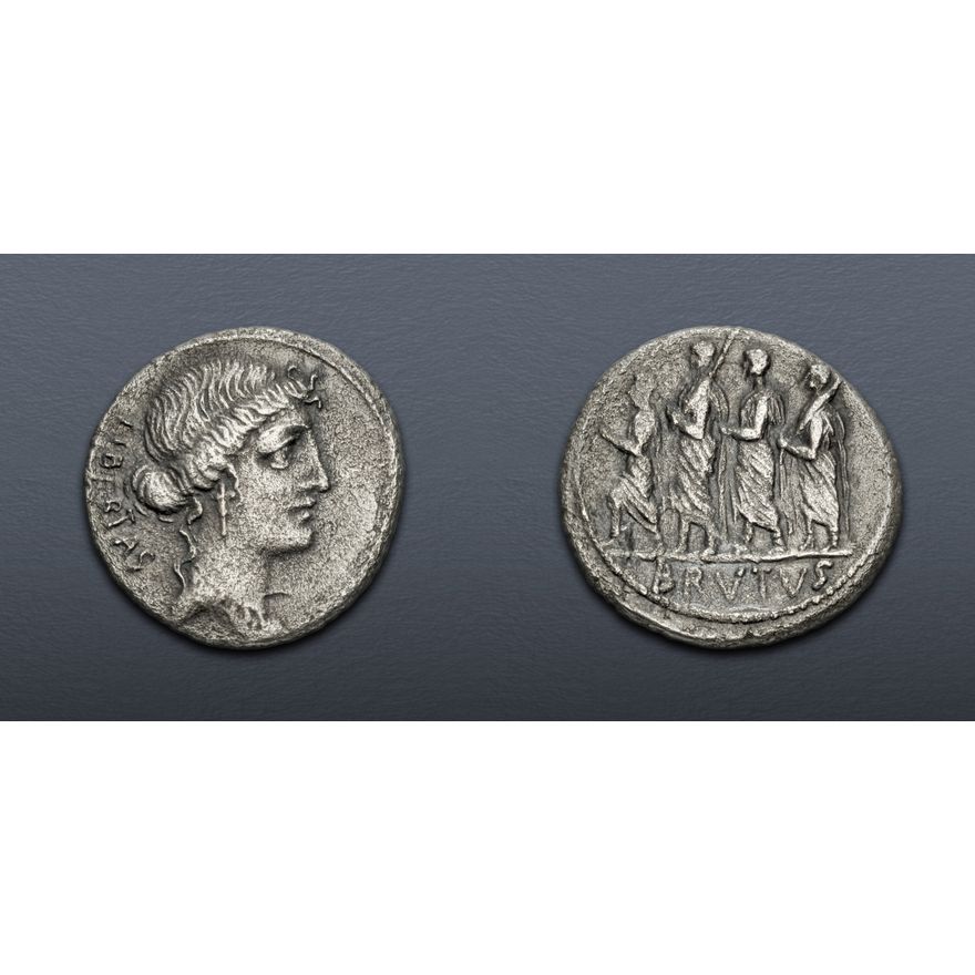 Servilius Inscriptions Q. Servilius Caepio (M. Junius) Brutus. 54 BC. AR Denarius (17.5mm, 3. ...