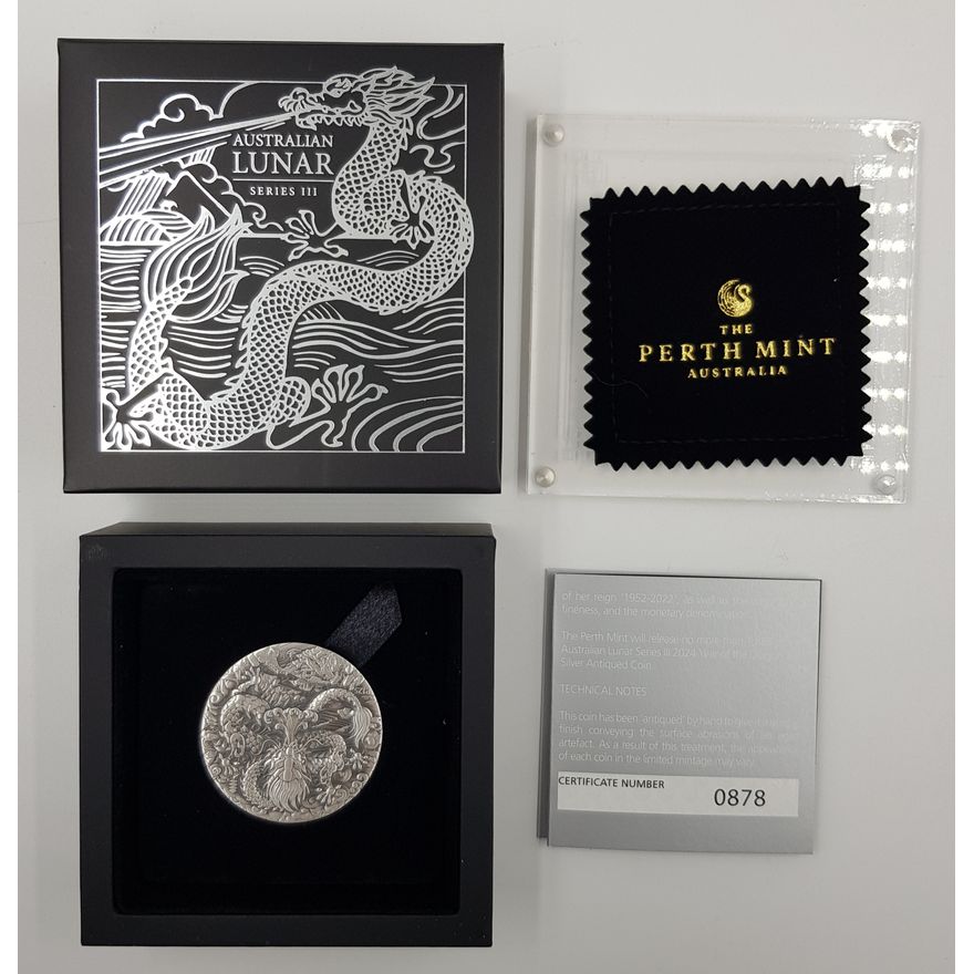 Lunar Dragon 2oz. Antiqued Coin