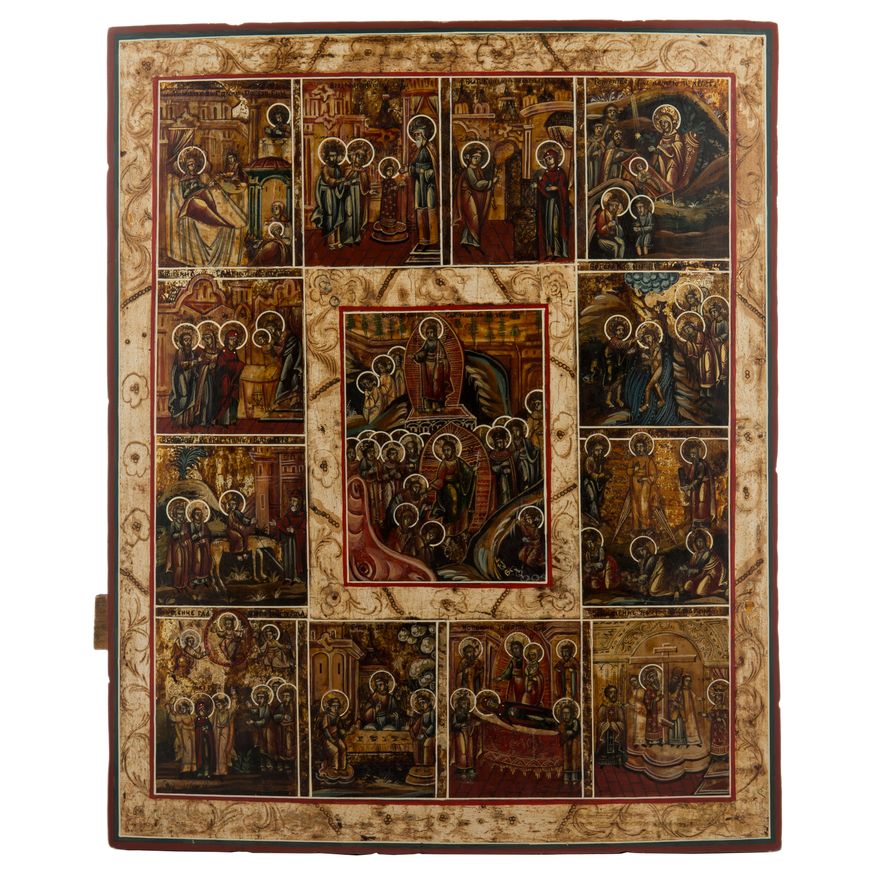 Ikona - Zmartwychwstanie Chrystusa i 12 Świąt Cerkiewnych, Wietka, poł. XIX w.