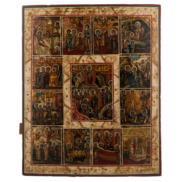 Ikona - Zmartwychwstanie Chrystusa i 12 Świąt Cerkiewnych, Wietka, poł. XIX w.