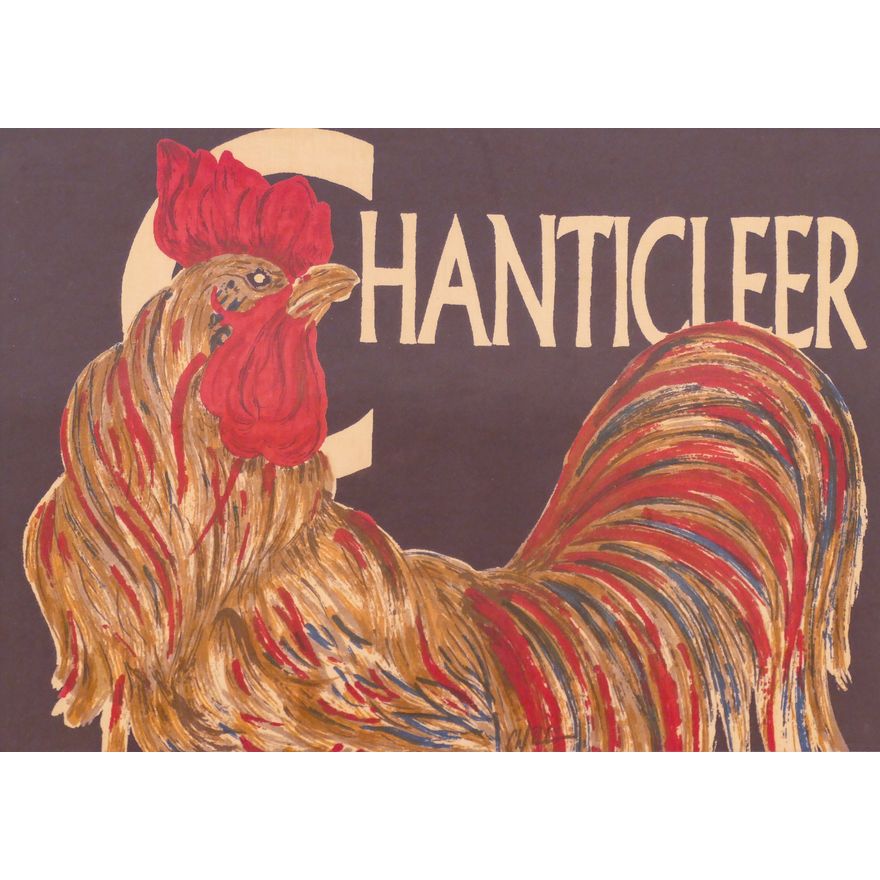Vintage Chanticleer Rooster Printed Fabric Framed- 21x25''