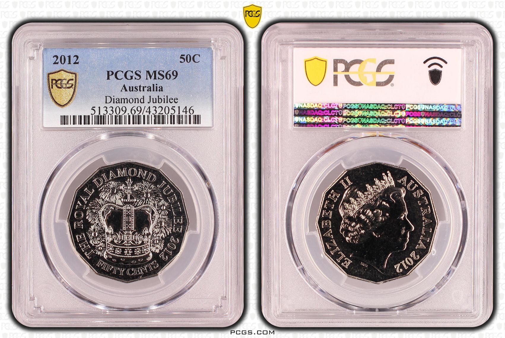 105 · 2012 Australia Fifty Cent, 50c Diamond Jubilee PCGS - MS69 POP 15/0 -146