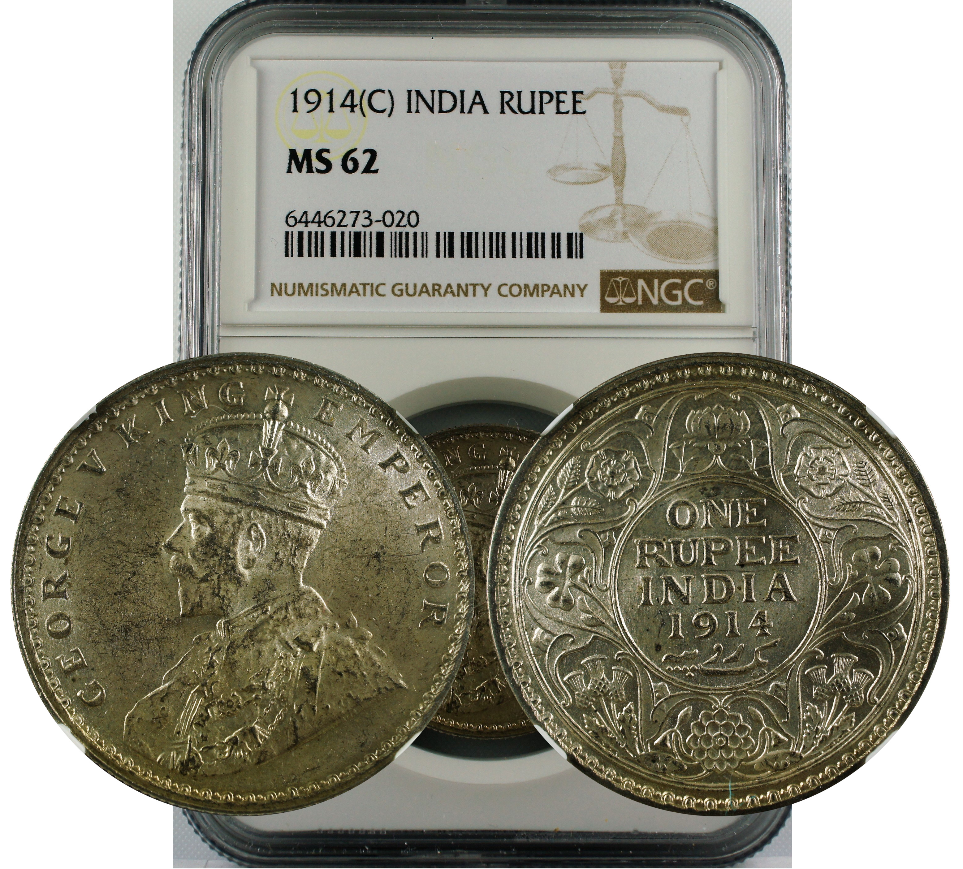 1914 C INDIA RUPEE MS62