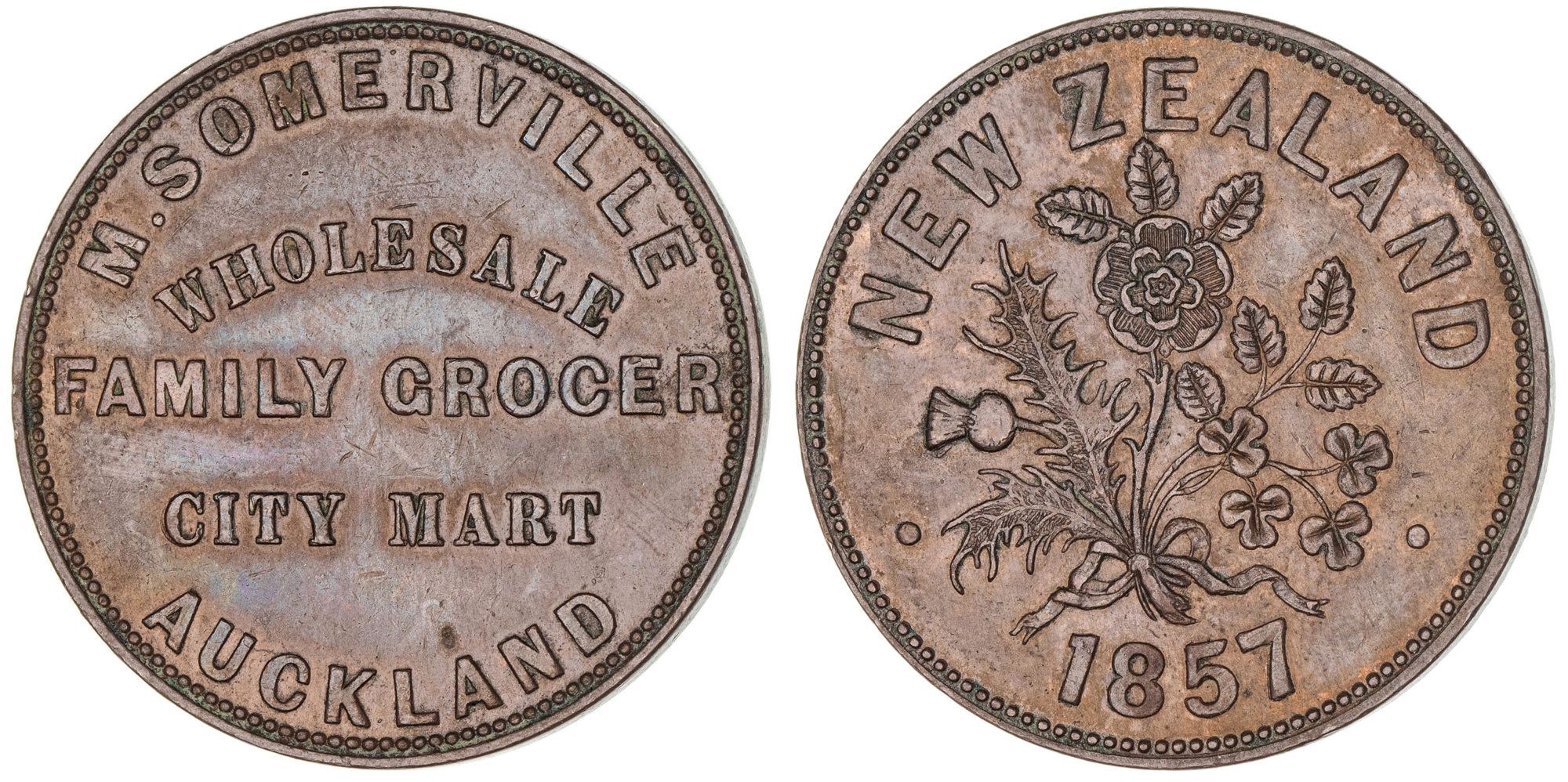 New Zealand, M. Somerville, Auckland, Penny, 1857, aEF
