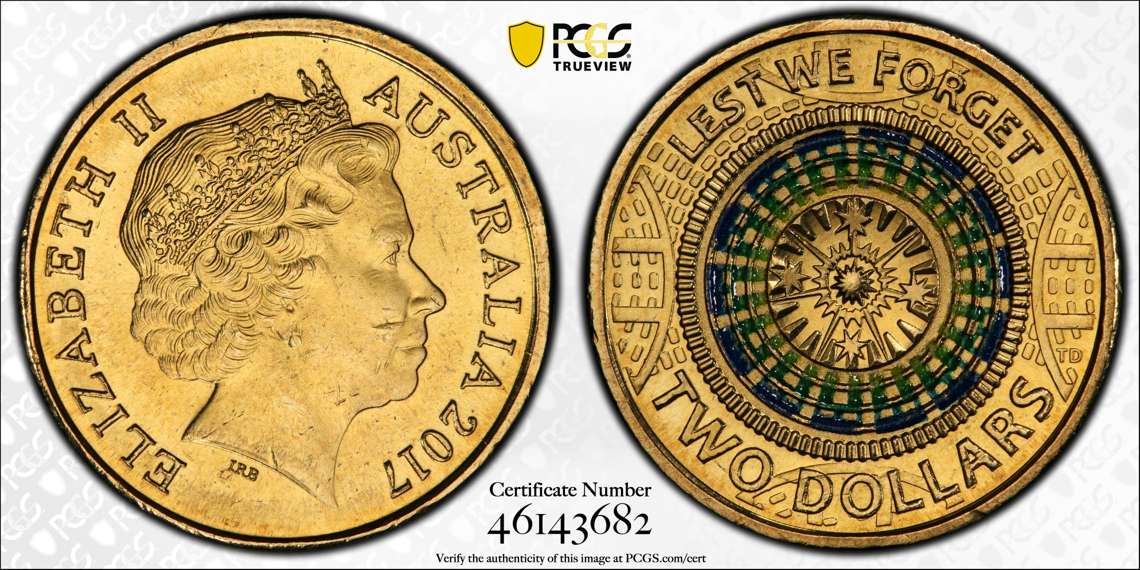 Elizabeth II, Lest We Forget, Two Dollar, 2017, PCGS MS65