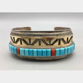 Gold, Silver and Inlay Bracelet by Harrison Jim