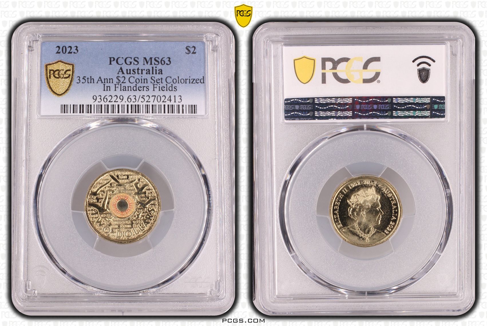 35th Ann $2 Coin Set Colorized In Flanders Fields, Two Dollar, 2023, PCGS MS63