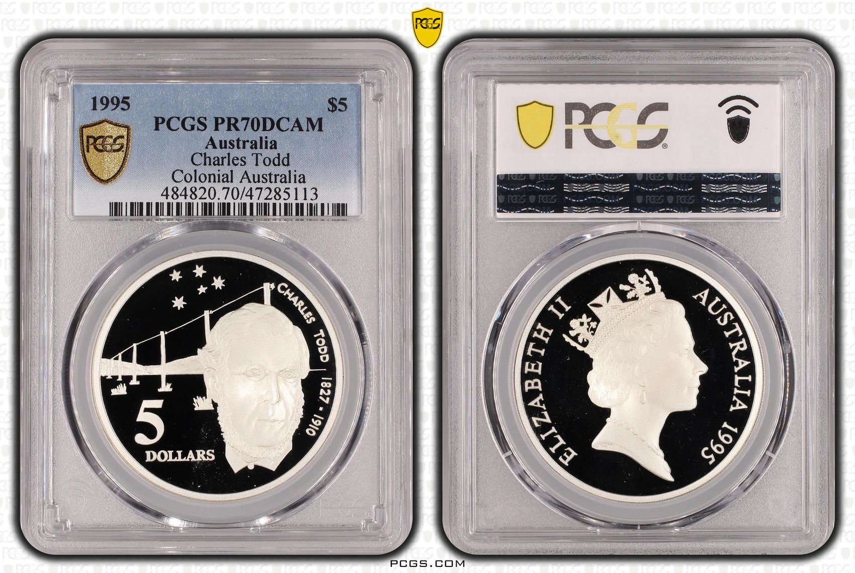 Elizabeth II, Charles Todd - Colonial Australia, Pop 6/0, Five Dollar, 1995, PCGS PR70DCAM