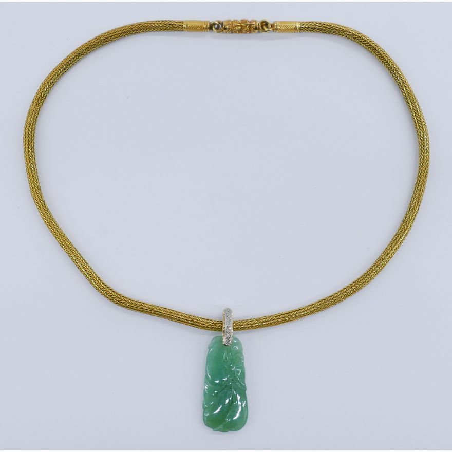 Chinese 22k Gold Necklace with Jade Pendant