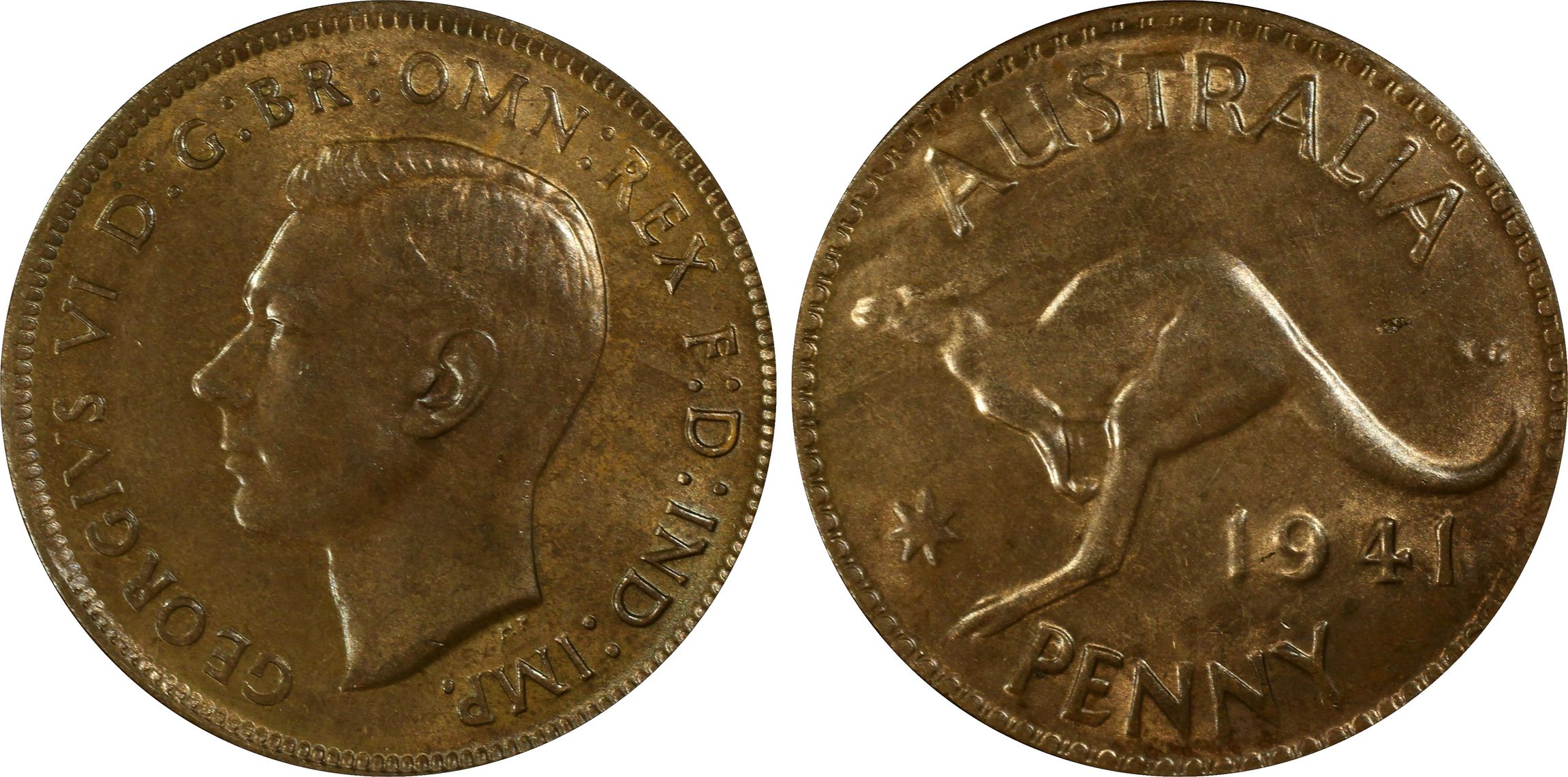 George VI, One Penny, 1941 K.G (p), PCGS MS64BN