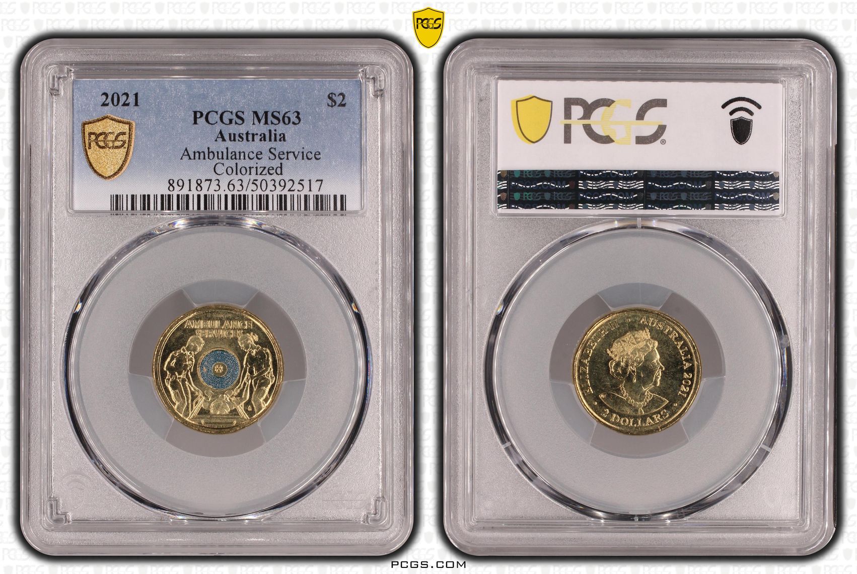 Elizabeth II, Ambulance Service - Colorized , Two Dollar, 2021, PCGS MS63
