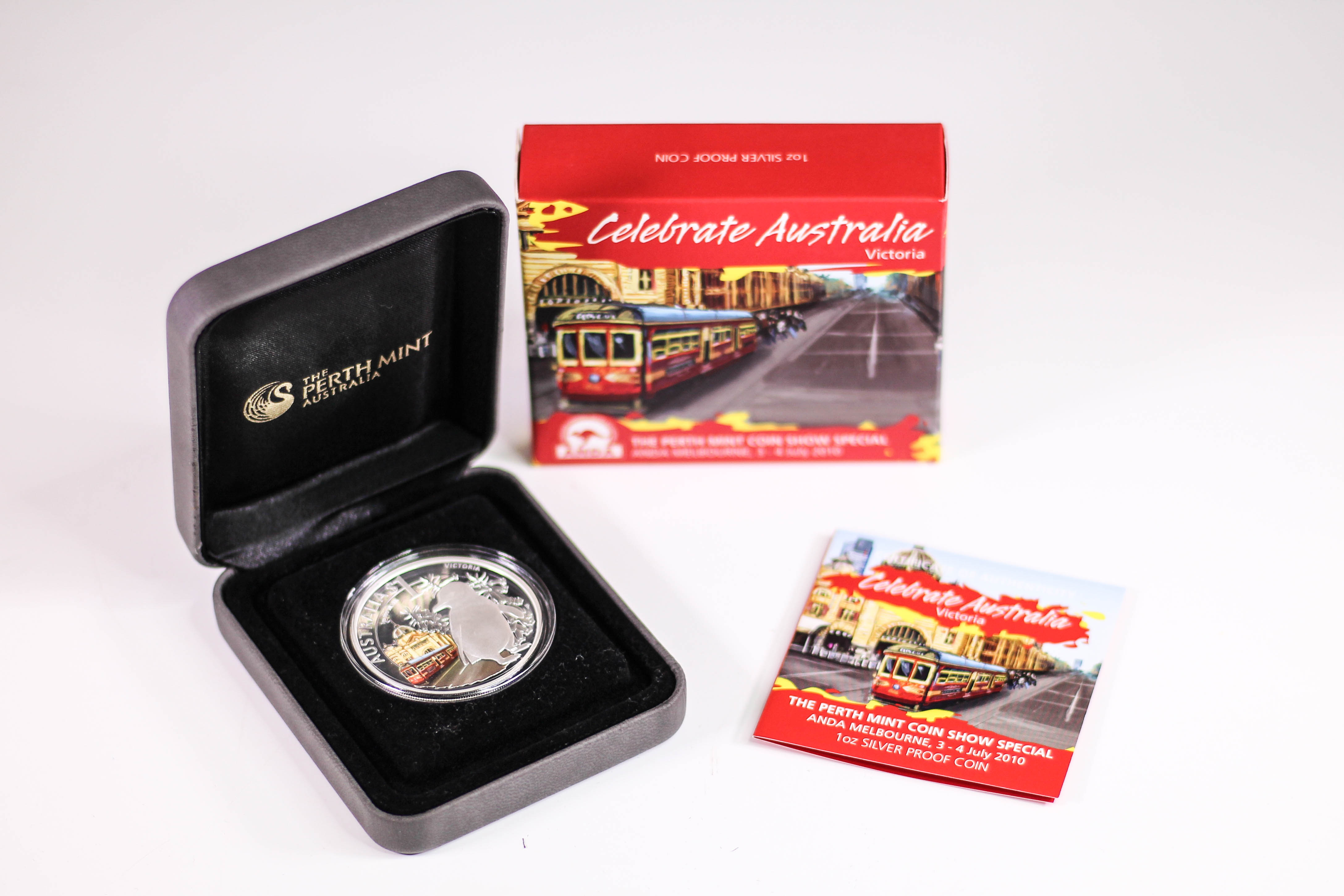 2010 Perth Mint $1 1oz Silver Celebrate Australia VIC ANDA Coin Box & COA