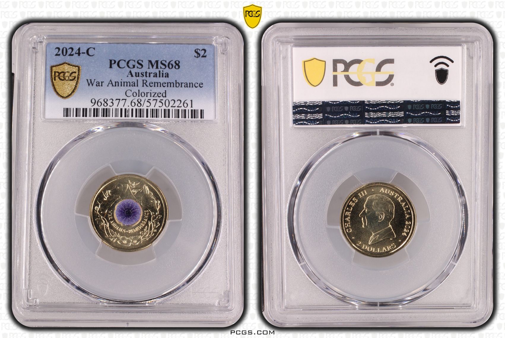 War Animal Remembrance Colourised, Two Dollar, 2024-C, PCGS MS68
