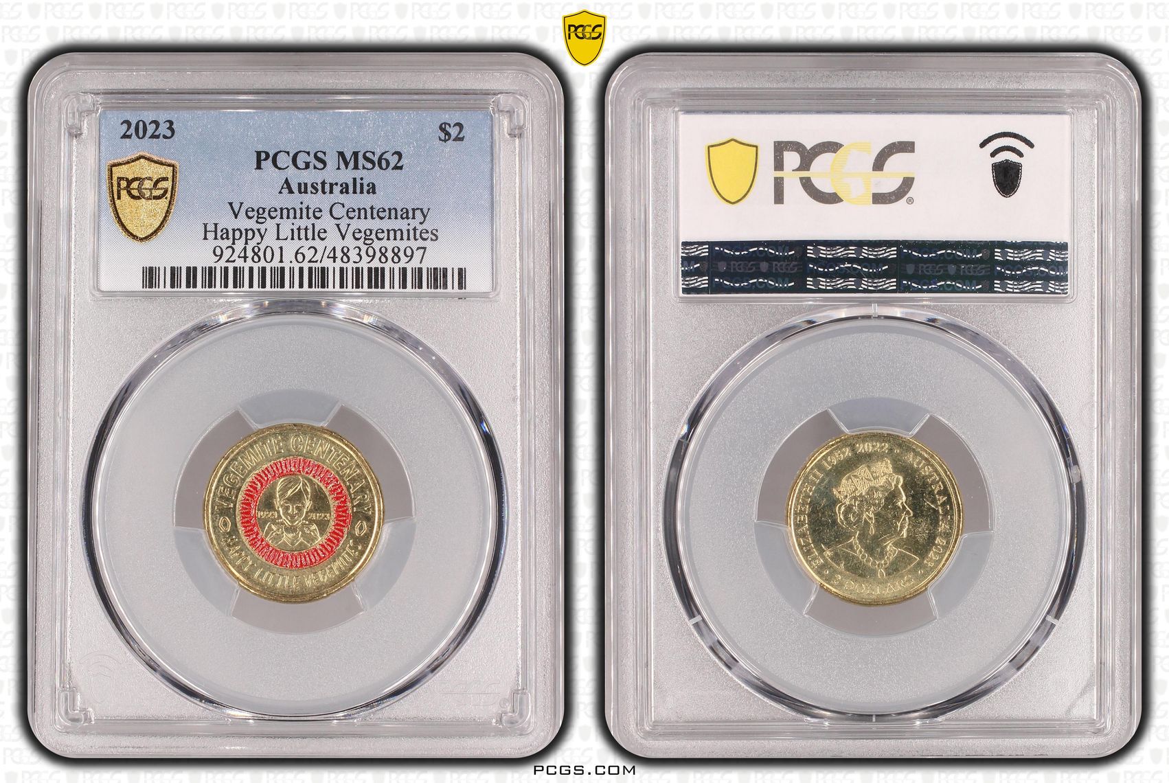 Elizabeth II, Vegemite Centenary - Happy Little Vegemites, Two Dollar, 2023, PCGS MS62