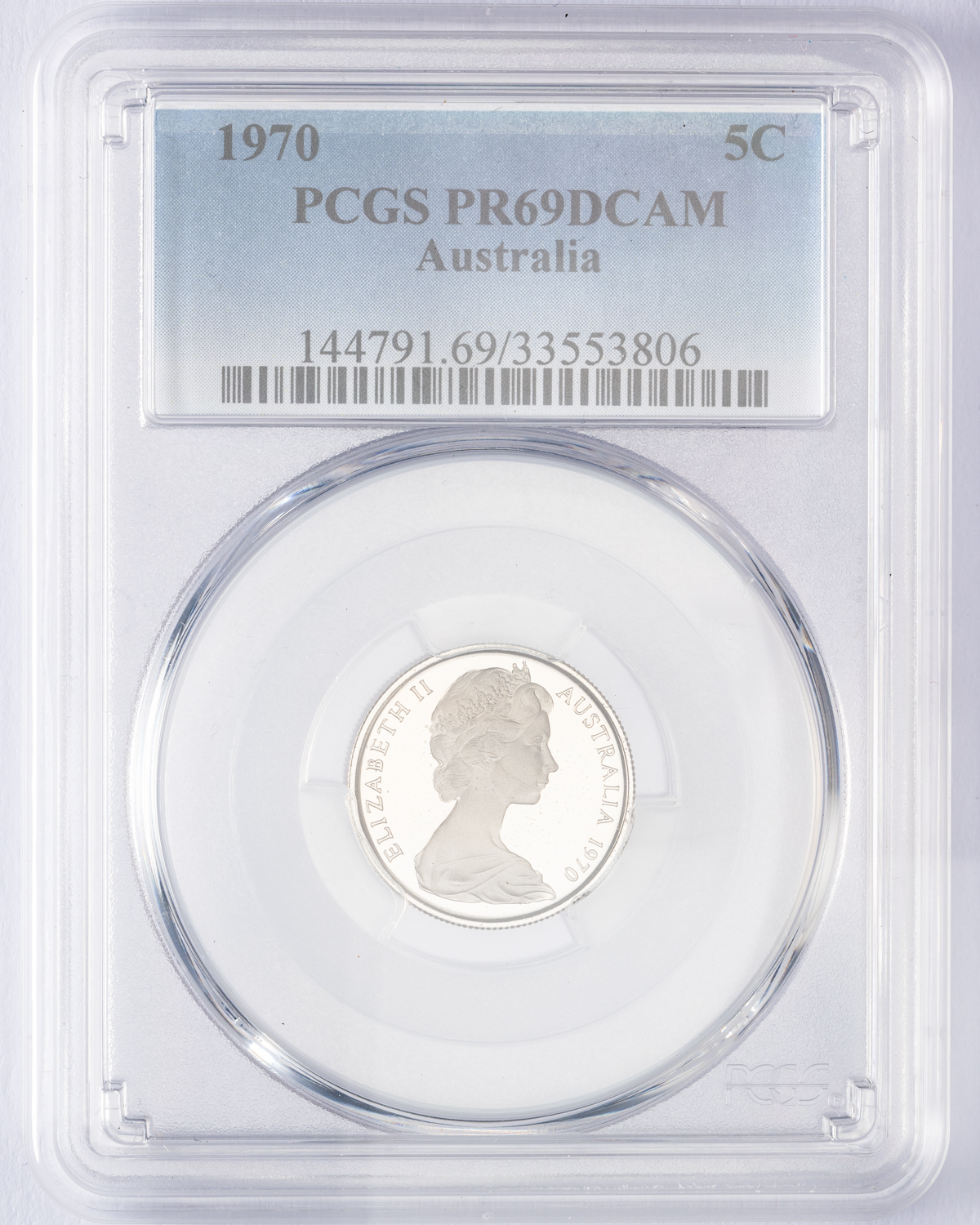 Elizabeth II, Five Cent, 1970, PCGS PR69DCAM