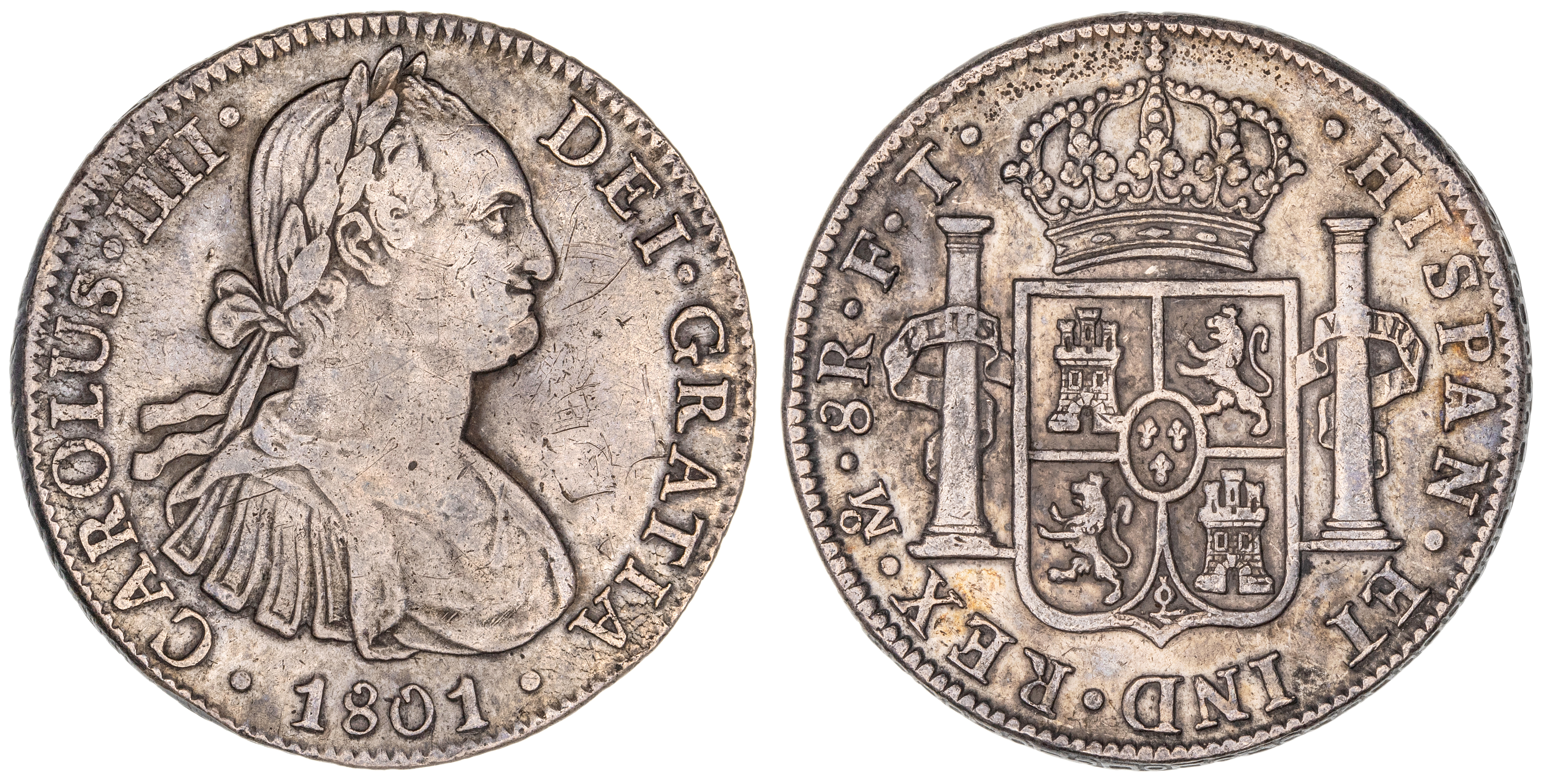 Mexico, Charles IV, Eight Reales, 1801-FT, gVF