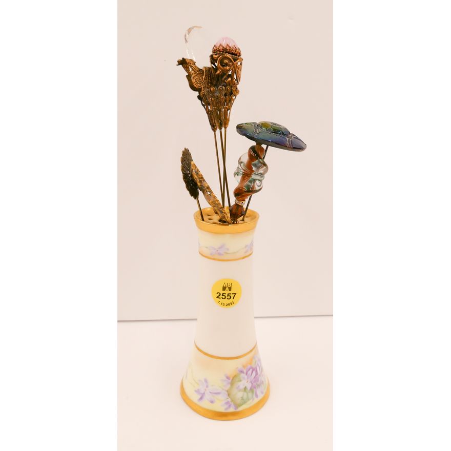 Porcelain Hat Pin Holder with Hat Pins- 9''