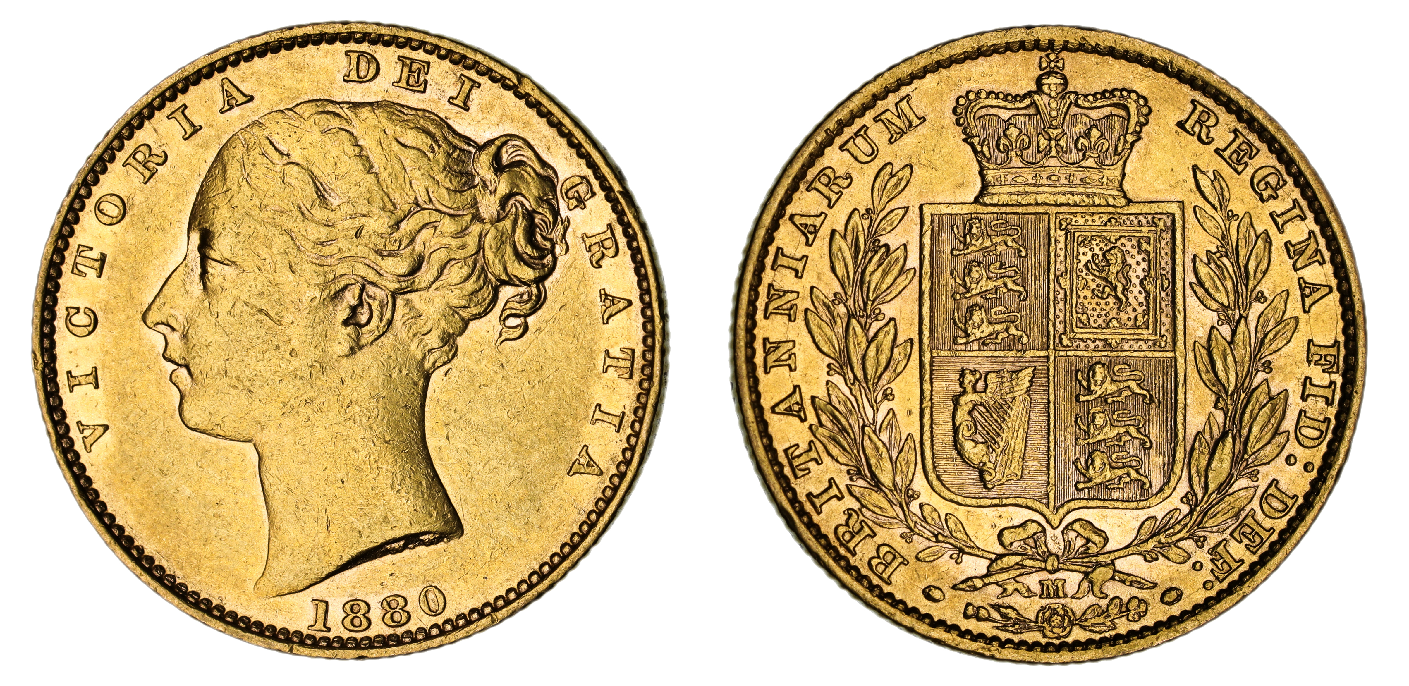 Victoria, Shield Reverse - Melbourne Mint - Young, Sovereign, 1880, gVF