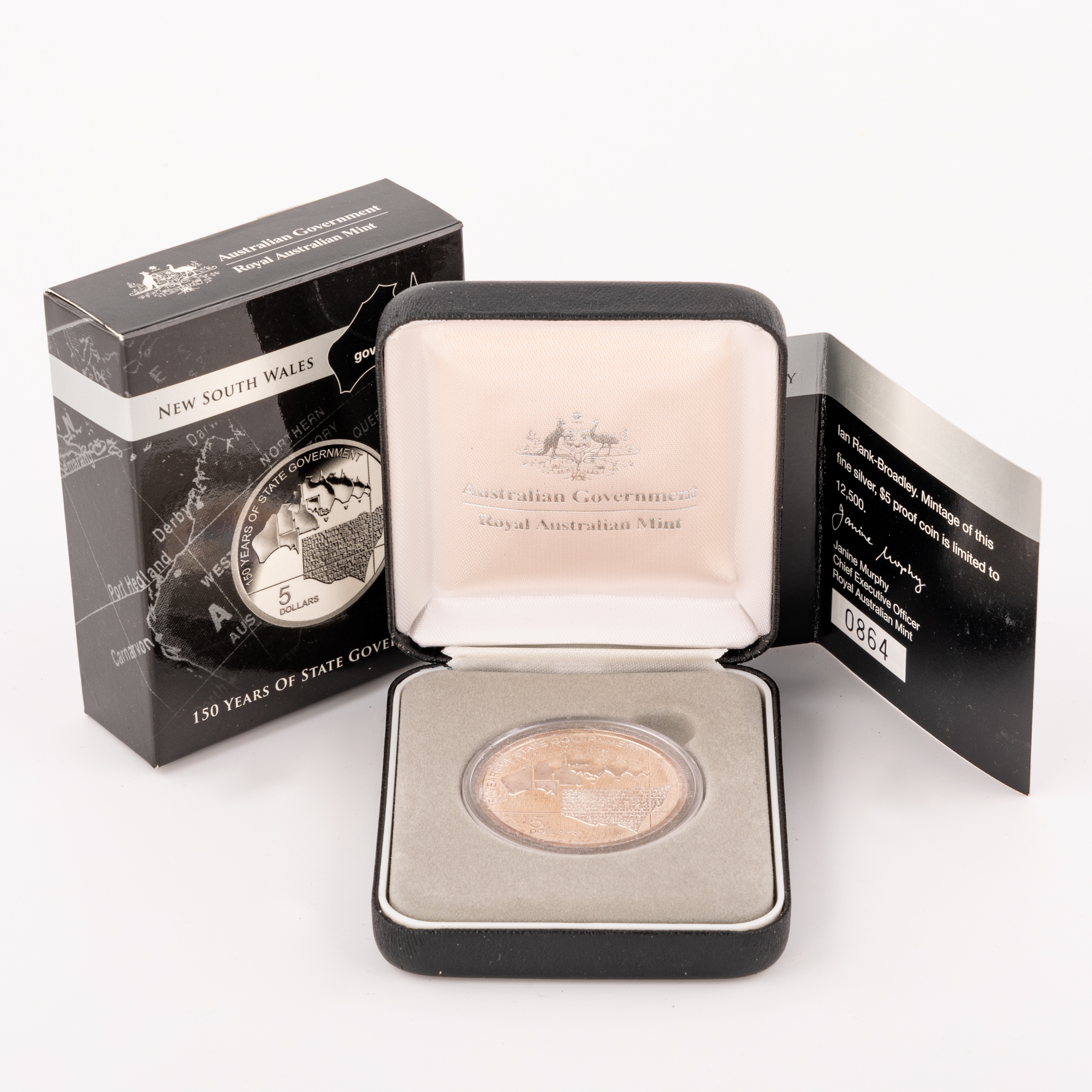 Elizabeth II, 150 Years of State Government: NSW Silver Proof Coin, Five Dollar, 2006,