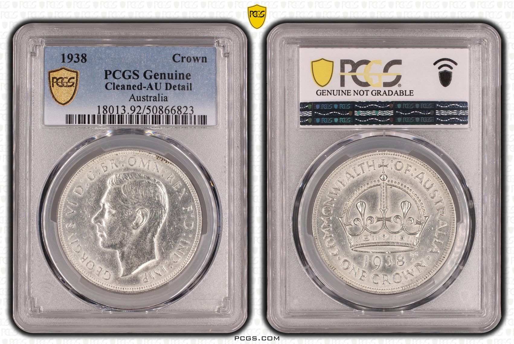George VI, Crown, 1938, PCGS Genuine - AU Details (92 - Cleaned)