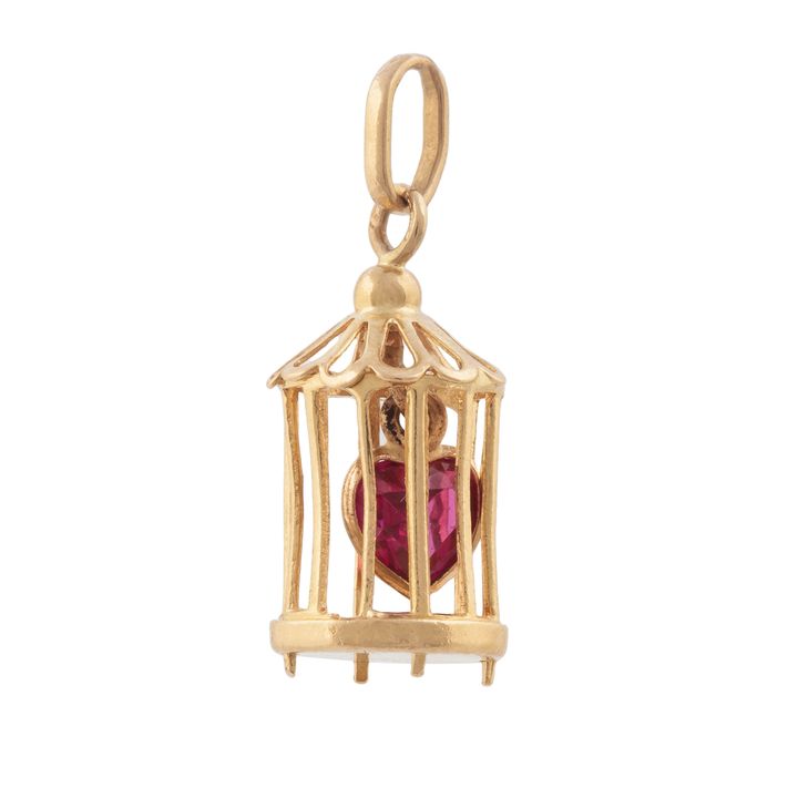 Charms z motywem serca
w klatce dla ptaków
Francja, 2 poł. XX w.