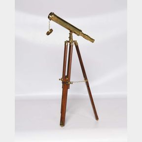 Vintage Brass Spyglass Maritime Telescope on Wooden Tripod