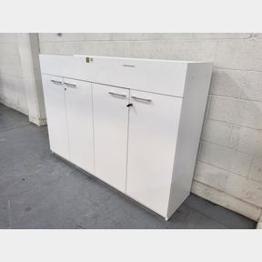 Wooden 4 door lockable storage cupboard with plastic plant top insert