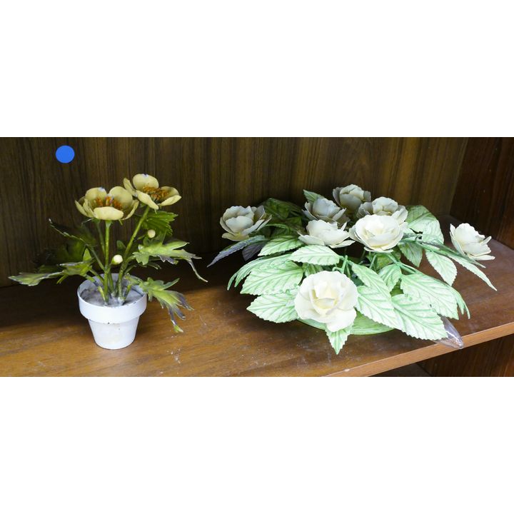 2pc Italian Metal Flower Arrangement and Lamp- largest 12''