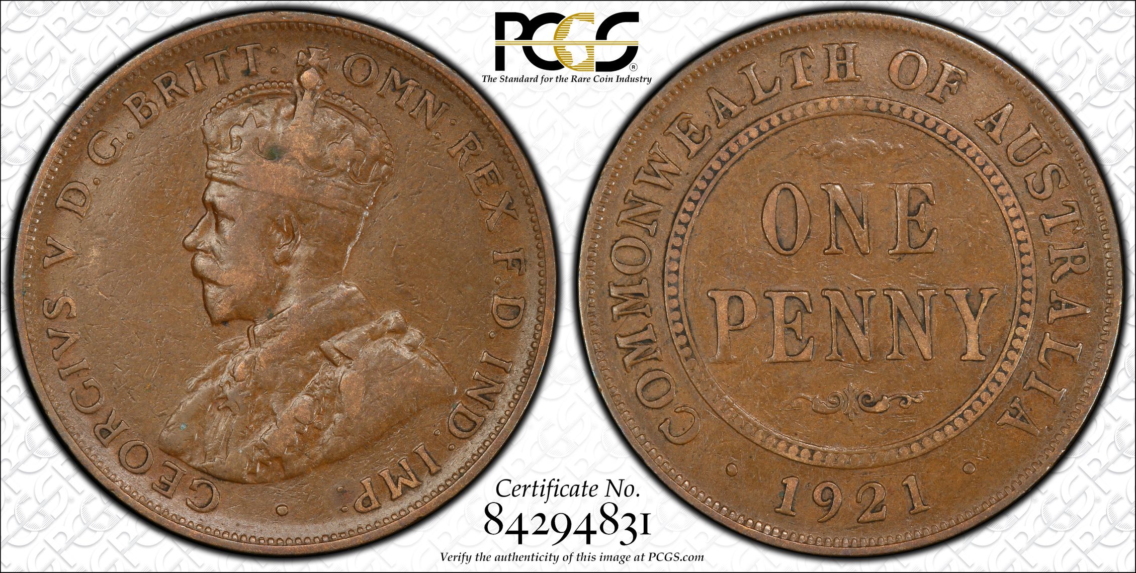 1921 Australia Penny English Obverse PCGS - VF30BN -831