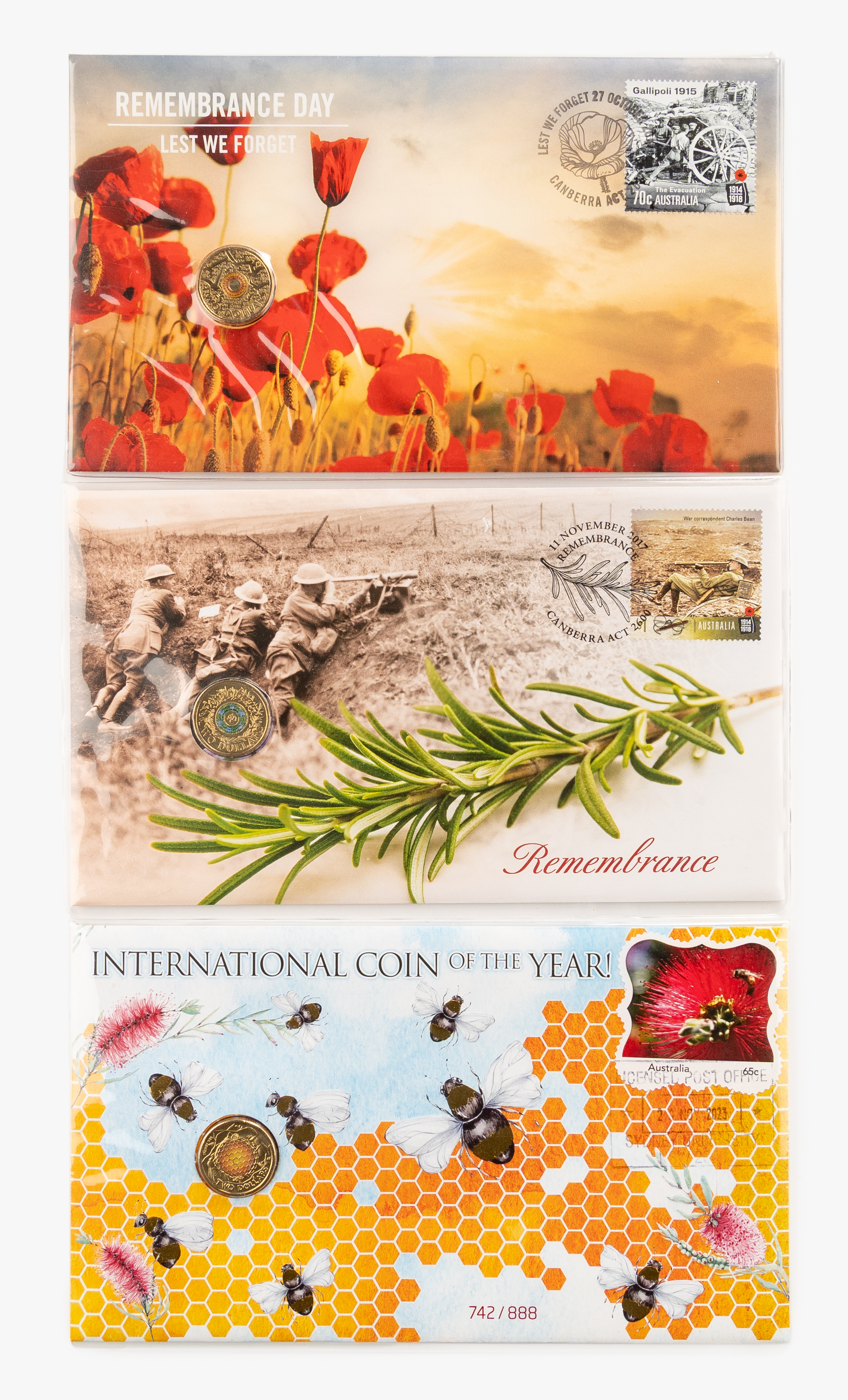 Remembrance & Honey Bee PNCs, Two Dollars, 2015 - 2022