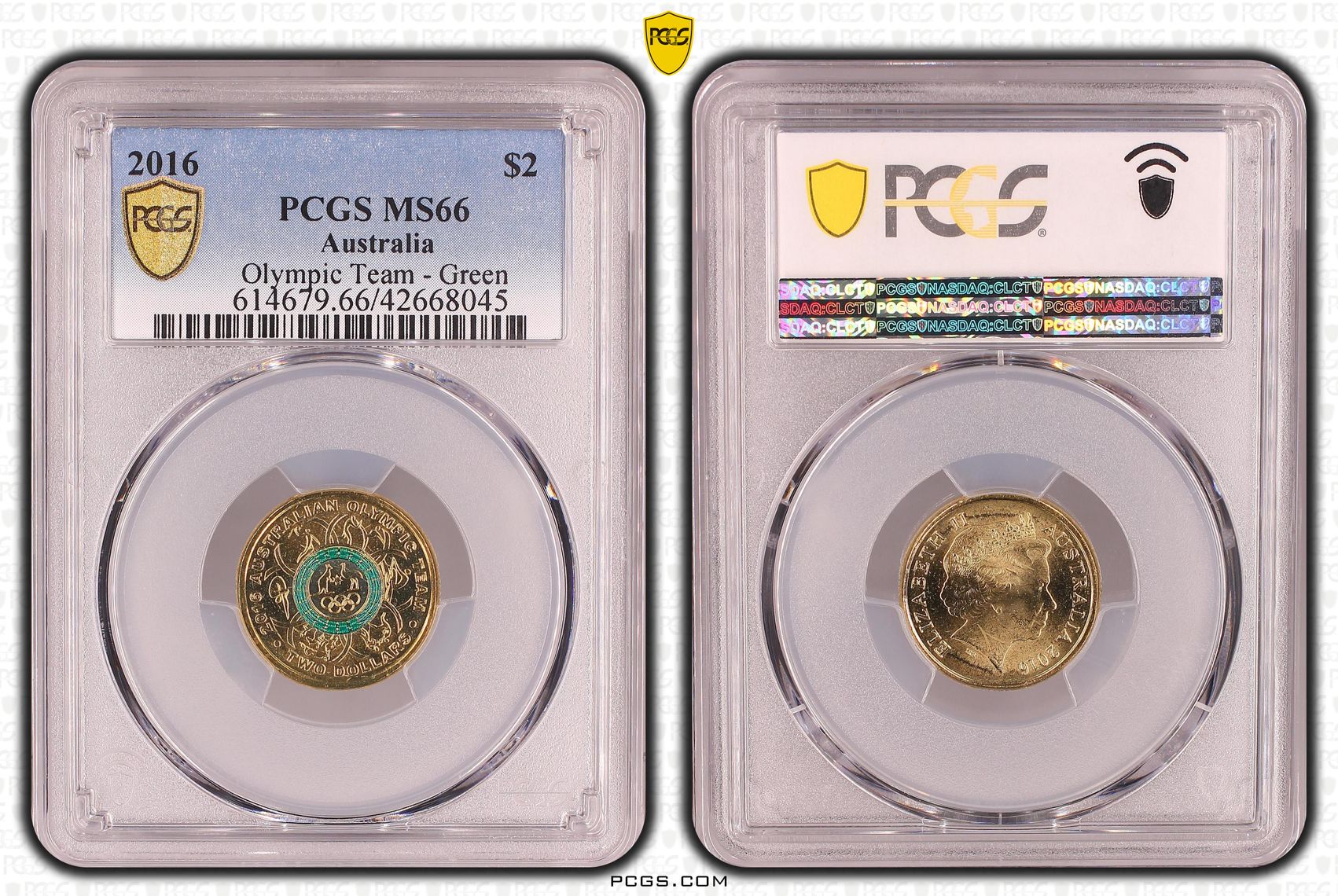 269 · 2016 Australia Two Dollar, $2 Olympic Team - Green PCGS - MS66 -045
