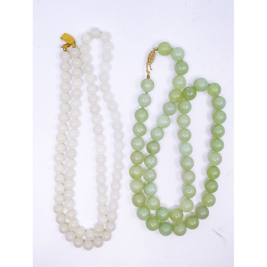 2 Strands Jade & Hardstone Bead Necklaces- 26'' and 34''