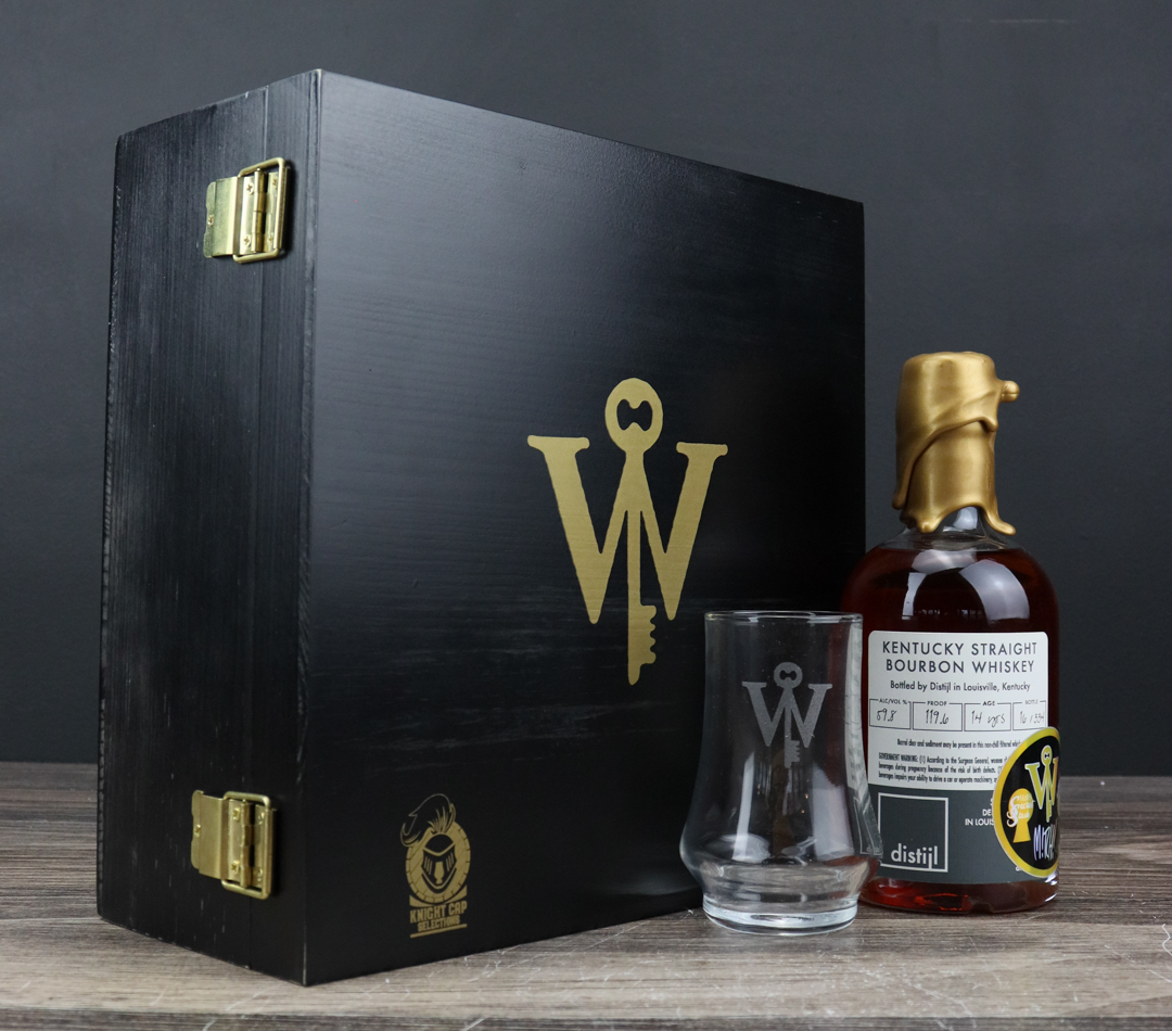 Distijl 14 Year 'Man With the Golden Gun' Bourbon 'Knight Cap' Private  Barrel Selection Gift Set (375 ml) | Unicorn Auctions