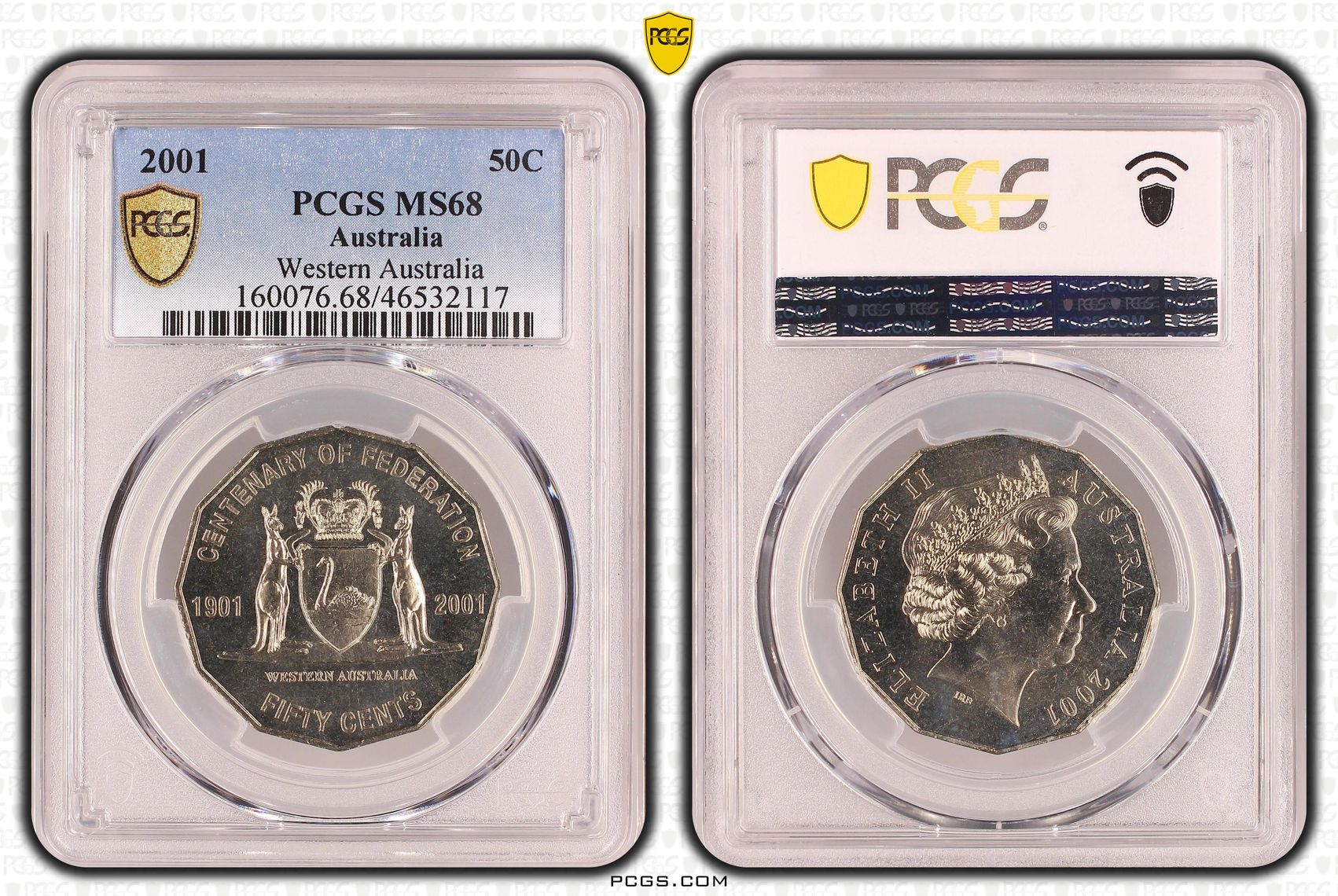 Western Australia, Fifty Cent, 2001 POP Report 18/1, PCGS MS 68