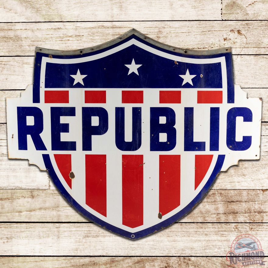 Republic Gasoline Die Cut DS Porcelain ID Sign