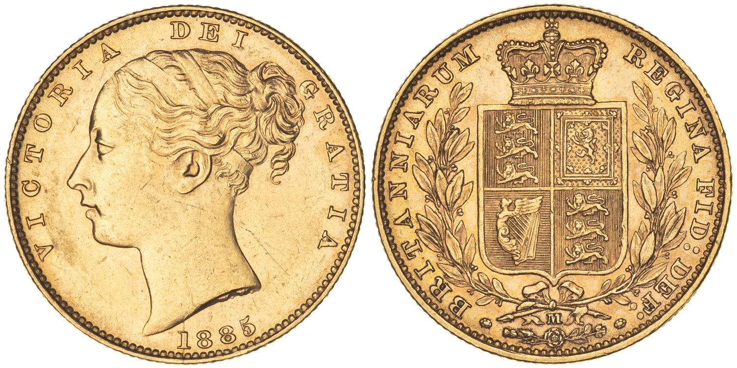 Victoria, Shield Reverse, Sovereign, 1885-M, UNC