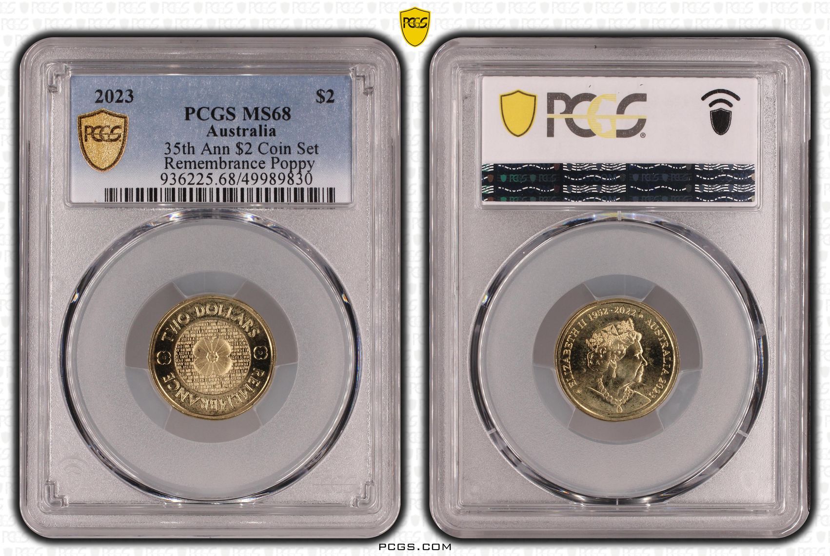 35th Ann $2 Coin Set Remembrance Poppy , Two Dollar, 2023, PCGS MS68