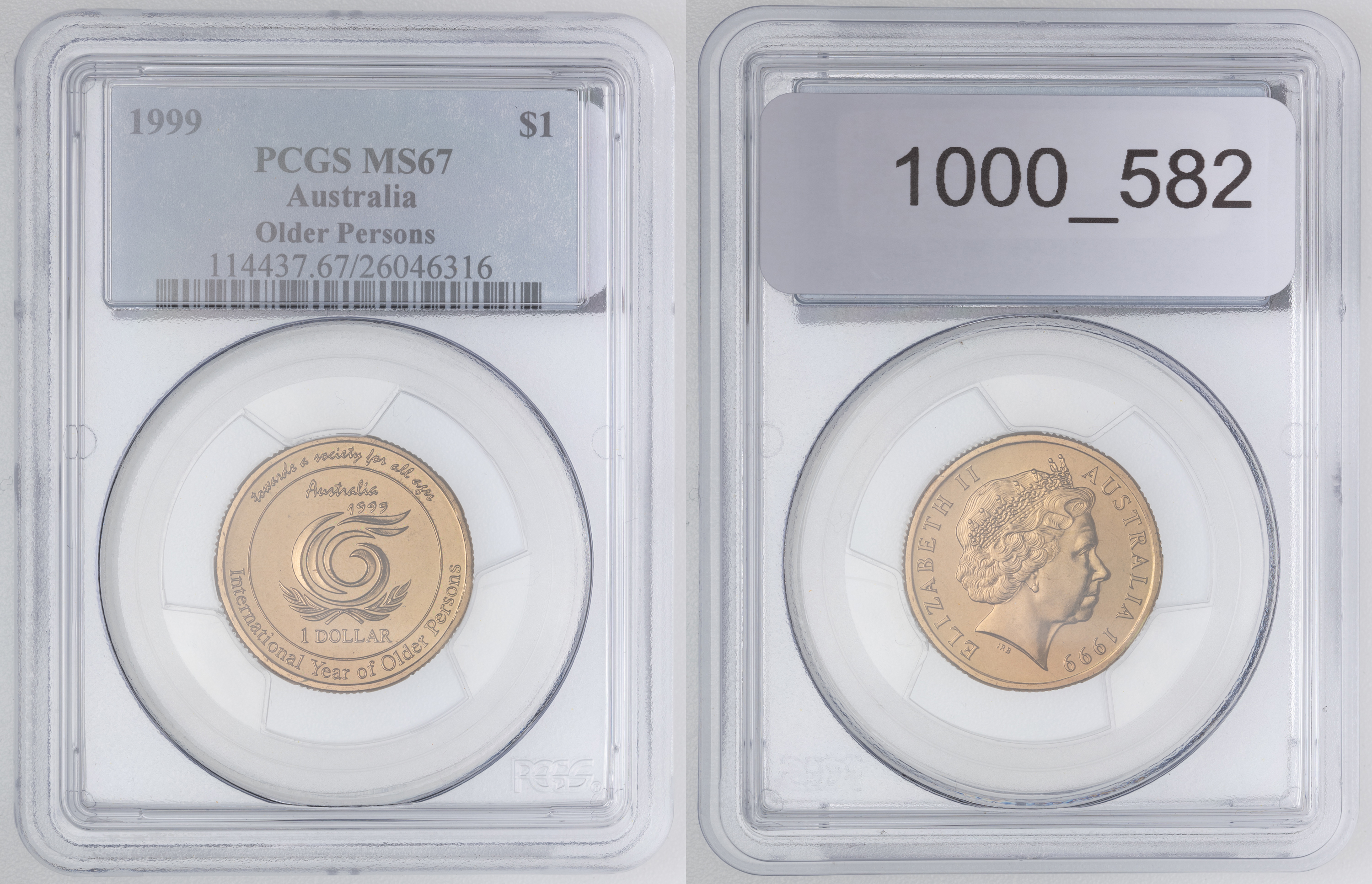 Elizabeth II, Older Persons, One Dollar, 1999, PCGS MS67
