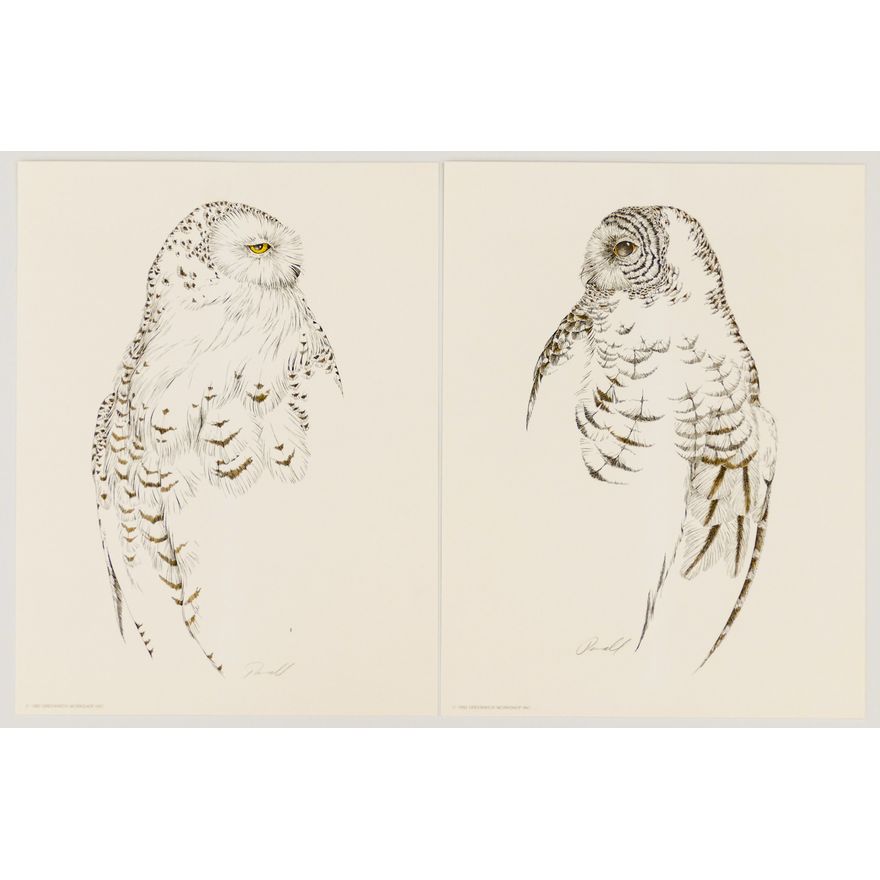 2pc Peter Parnall '''Barred Owl' & 'Snowy Owl''' Signed 1982 Prints